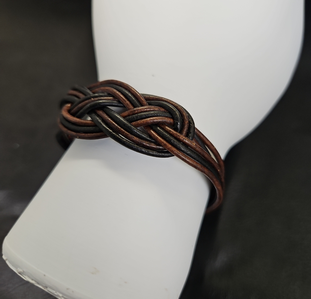 Braided Leather Knot Bracelet - Brown & Black